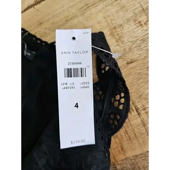 ANN TAYLOR Black Lace Strap Eyelet Flare Dress Women's Size 4 NWT - Picture 5 of 9